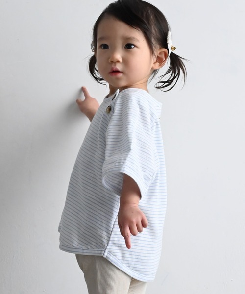 PUPPAPUPO（プッパプーポ）の「ラグラン 半袖 Tシャツ ボーダー（Tシャツ/カットソー・キッズ・ホワイト×ブラック/ホワイト×ブルー/ホワイト×ブラウン・110/100/90/80）」の12枚目の写真