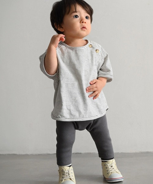 PUPPAPUPO（プッパプーポ）の「ラグラン 半袖 Tシャツ ボーダー（Tシャツ/カットソー・キッズ・ホワイト×ブラック/ホワイト×ブルー/ホワイト×ブラウン・110/100/90/80）」の14枚目の写真