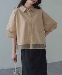 【SABUROKU】 軽やかな 透け感 が魅力の 半袖 ショート丈 シャツ