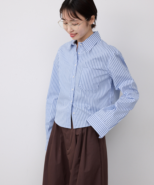 GREEN BUTTER(グリーンバター)の「GREEN BUTTER/グリーンバター Stripe Cotton Shirt(シャツ/ブラウス・レディース・スカイブルー/アイボリー・FREE)」の5枚目の写真