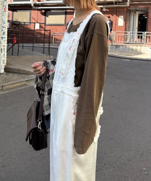 CIAOPANIC TYPY（チャオパニックティピー）の「【HELLO.SANFRANCISCO/ハローサンフランシスコ】レースサテンオーバーオール（サロペット/オーバーオール・レディース・ホワイト/ブラック・ONE SIZE）」の8枚目の写真