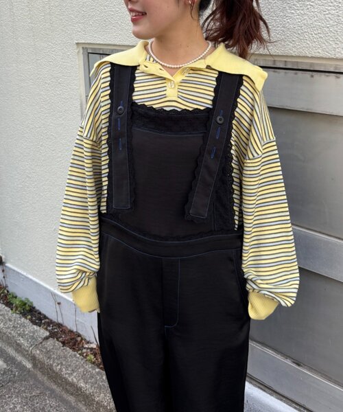 CIAOPANIC TYPY（チャオパニックティピー）の「【HELLO.SANFRANCISCO/ハローサンフランシスコ】レースサテンオーバーオール（サロペット/オーバーオール・レディース・ホワイト/ブラック・ONE SIZE）」の13枚目の写真