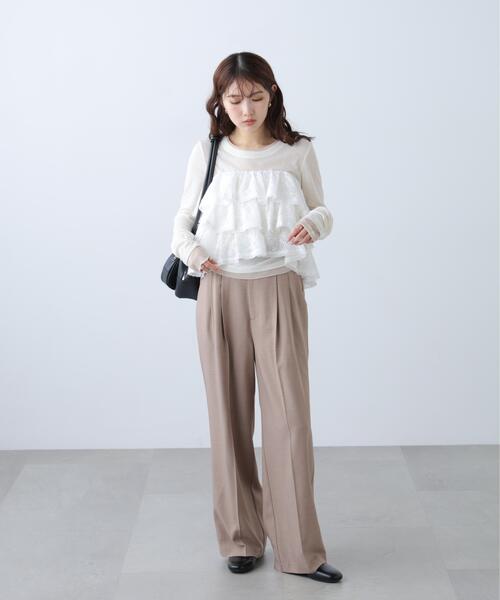 FREE'S MART（フリーズマート）の「◆梳毛調合繊タックワイドパンツ（その他パンツ・レディース・ネイビー/ブラウン/ベージュ・SMALL/X-SMALL/MEDIUM）」の4枚目の写真