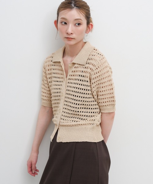 select MOCA(セレクトモカ)の「ループヤーン襟付きサマーニットカーディガン(カーディガン/ボレロ・レディース・ベージュ/グリーン/グレー/ブラック/ブラウン・FREE)」の4枚目の写真