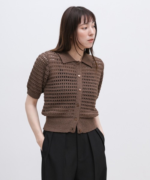 select MOCA(セレクトモカ)の「ループヤーン襟付きサマーニットカーディガン(カーディガン/ボレロ・レディース・ベージュ/グリーン/グレー/ブラック/ブラウン・FREE)」の1枚目の写真