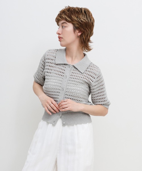 select MOCA(セレクトモカ)の「ループヤーン襟付きサマーニットカーディガン(カーディガン/ボレロ・レディース・ベージュ/グリーン/グレー/ブラック/ブラウン・FREE)」の3枚目の写真