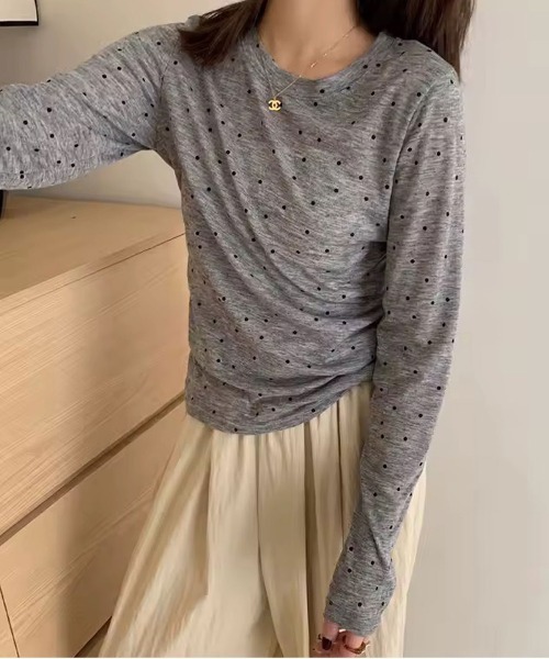 ammy.(エイミードット)の「【 ammy. / エイミードット 】 ドット柄 シアー カットソー(Tシャツ/カットソー・レディース・グレー/アイボリー・FREE)」の5枚目の写真