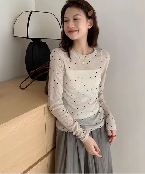 ammy.(エイミードット)の「【 ammy. / エイミードット 】 ドット柄 シアー カットソー(Tシャツ/カットソー・レディース・グレー/アイボリー・FREE)」の4枚目の写真