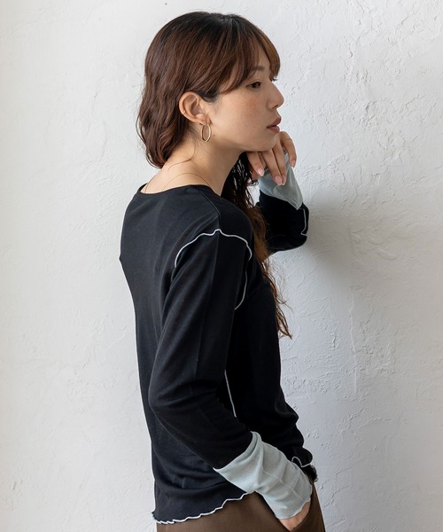 VitaFelice（ヴィータフェリーチェ）の「袖先配色バイカラーメロートップス（Tシャツ/カットソー・レディース・ホワイト系/ブラック系/グレー系・FREE）」の15枚目の写真
