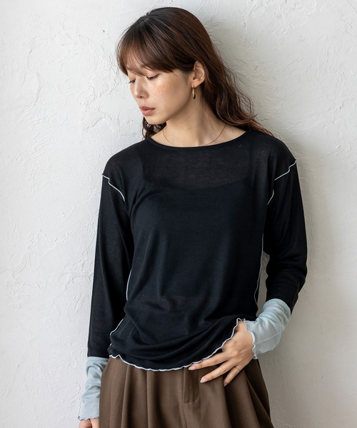 VitaFelice（ヴィータフェリーチェ）の「袖先配色バイカラーメロートップス（Tシャツ/カットソー・レディース・ホワイト系/ブラック系/グレー系・FREE）」の16枚目の写真