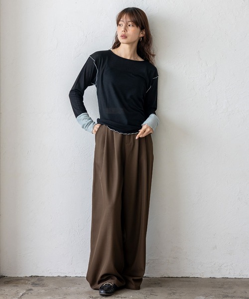 VitaFelice（ヴィータフェリーチェ）の「袖先配色バイカラーメロートップス（Tシャツ/カットソー・レディース・ホワイト系/ブラック系/グレー系・FREE）」の17枚目の写真