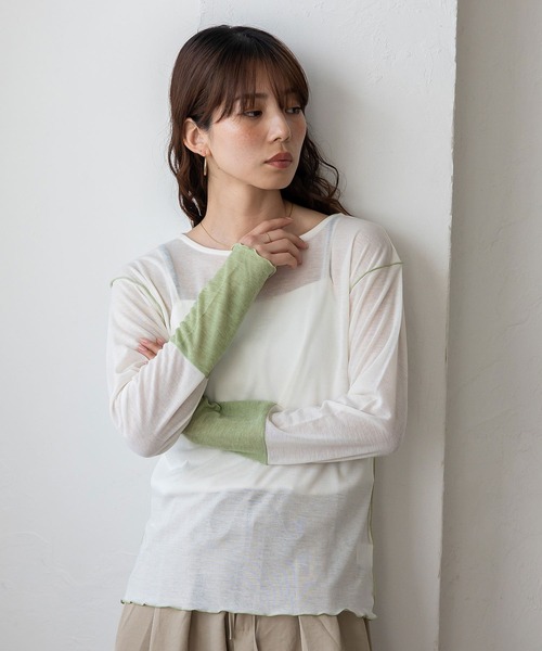 VitaFelice（ヴィータフェリーチェ）の「袖先配色バイカラーメロートップス（Tシャツ/カットソー・レディース・ホワイト系/ブラック系/グレー系・FREE）」の12枚目の写真