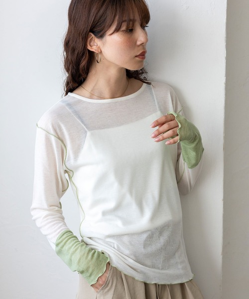 VitaFelice（ヴィータフェリーチェ）の「袖先配色バイカラーメロートップス（Tシャツ/カットソー・レディース・ホワイト系/ブラック系/グレー系・FREE）」の10枚目の写真