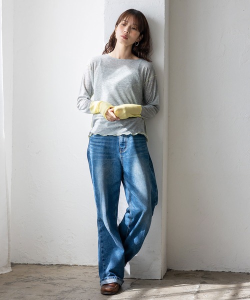 VitaFelice（ヴィータフェリーチェ）の「袖先配色バイカラーメロートップス（Tシャツ/カットソー・レディース・ホワイト系/ブラック系/グレー系・FREE）」の20枚目の写真