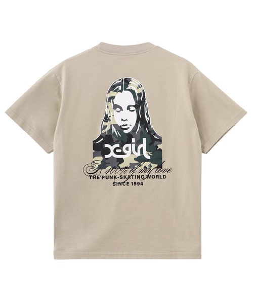 X-girl（エックスガール）の「HIBISCUS CAMOUFLAGE FACE S/S TEE（Tシャツ/カットソー・レディース・ブラック/ホワイト/ベージュ・S/M/L）」の3枚目の写真
