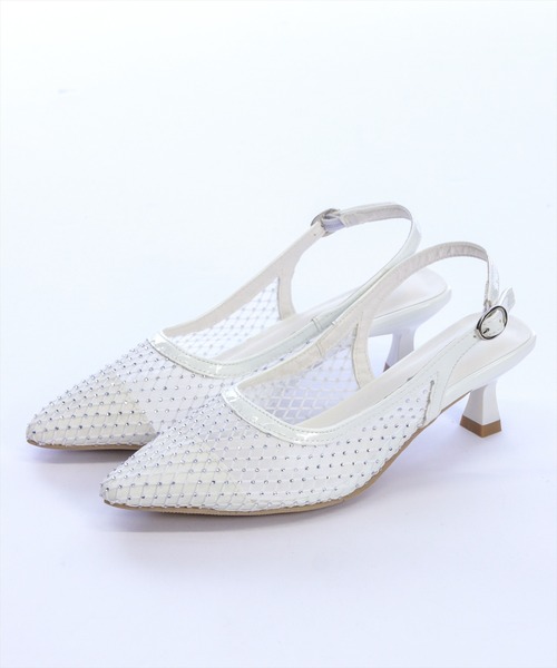 clear（クリア）の「ラインストーンメッシュミュール（パンプス・レディース・アイボリー/ブラック・L/M）」の2枚目の写真