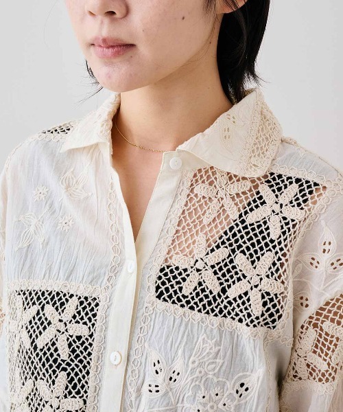 MEDE19F(メデジュウキュウ)の「MEDE19F 〈MADE IN INDIA COLLECTION〉刺繍遣いのパッチワークレースシャツ〈アイボリー〉(シャツ/ブラウス・レディース・アイボリー・1/2)」の16枚目の写真