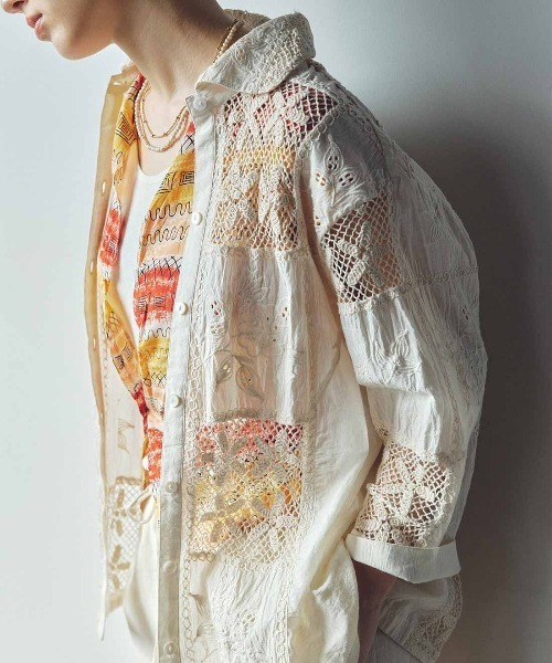 MEDE19F(メデジュウキュウ)の「MEDE19F 〈MADE IN INDIA COLLECTION〉刺繍遣いのパッチワークレースシャツ〈アイボリー〉(シャツ/ブラウス・レディース・アイボリー・1/2)」の3枚目の写真