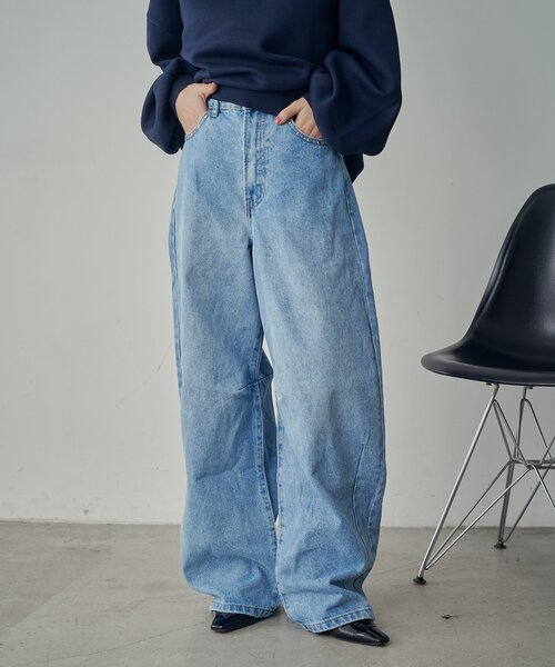 goocy（グーシー）の「スタッズ付きカーブパンツ（デニムパンツ・レディース・ブラック/ブルー系その他/インディゴブルー・FREE）」の3枚目の写真