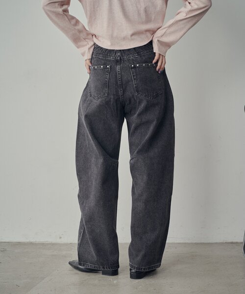 goocy（グーシー）の「スタッズ付きカーブパンツ（デニムパンツ・レディース・ブラック/ブルー系その他/インディゴブルー・FREE）」の4枚目の写真