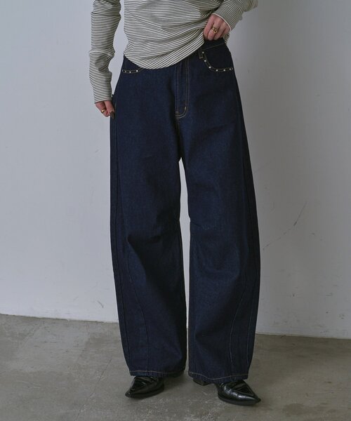 goocy（グーシー）の「スタッズ付きカーブパンツ（デニムパンツ・レディース・ブラック/ブルー系その他/インディゴブルー・FREE）」の11枚目の写真
