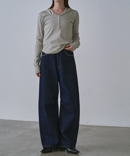 goocy（グーシー）の「スタッズ付きカーブパンツ（デニムパンツ・レディース・ブラック/ブルー系その他/インディゴブルー・FREE）」の12枚目の写真