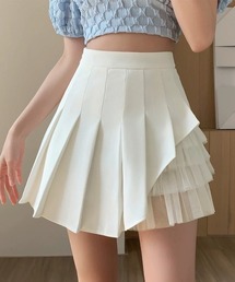 プリーツミニスカートチュール切替スカート