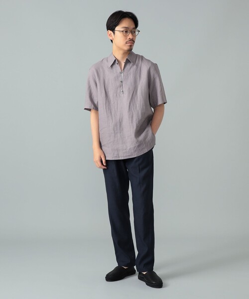 BEAMS F（ビームスエフ）の「【別注】Paul Stuart / リネン ショートスリーブ プルオーバーシャツ（シャツ/ブラウス・メンズ・グレー/ネイビー・50/46）」の3枚目の写真