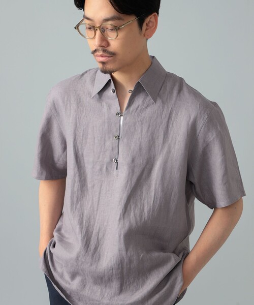 BEAMS F（ビームスエフ）の「【別注】Paul Stuart / リネン ショートスリーブ プルオーバーシャツ（シャツ/ブラウス・メンズ・グレー/ネイビー・50/46）」の4枚目の写真