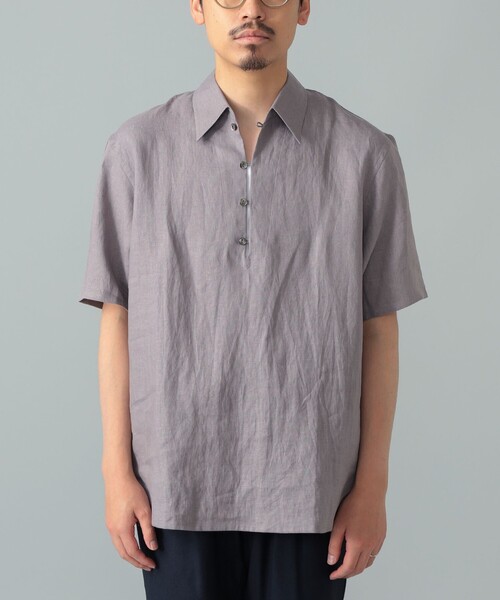 BEAMS F（ビームスエフ）の「【別注】Paul Stuart / リネン ショートスリーブ プルオーバーシャツ（シャツ/ブラウス・メンズ・グレー/ネイビー・50/46）」の5枚目の写真