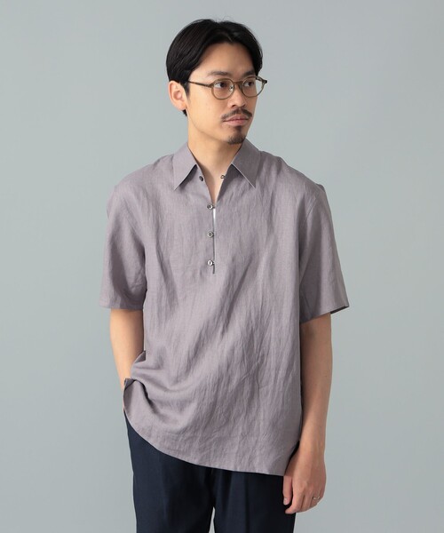 BEAMS F（ビームスエフ）の「【別注】Paul Stuart / リネン ショートスリーブ プルオーバーシャツ（シャツ/ブラウス・メンズ・グレー/ネイビー・50/46）」の19枚目の写真
