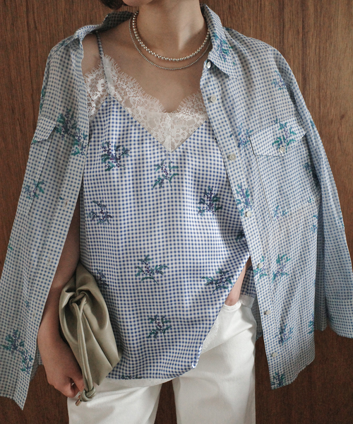 SLOBE IENA(スローブイエナ)の「Margaux Dereume × SLOBE cotton silk mix シャツ(シャツ/ブラウス・レディース・ブルー/ブラック系その他・FREE)」の15枚目の写真