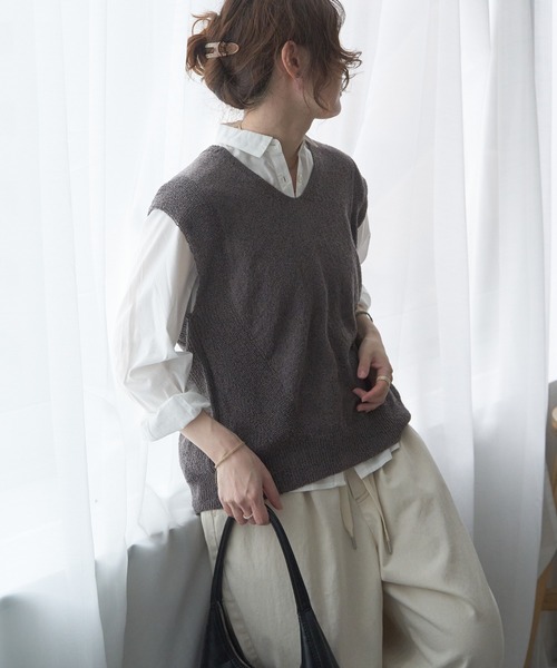 LBC（エルビーシー）の「ミニブークレ2WAYジレ（ニット/セーター・レディース・ブルー/その他1/チャコール/ベージュ・M）」の16枚目の写真