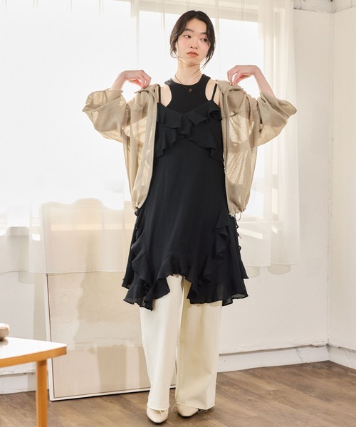 mysty woman（ミスティウーマン）の「ハンカチーフヘムキャミワンピース 666535（チュニック・レディース・ブラウン/オフホワイト/ブラック・FREE）」の8枚目の写真