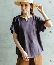 Maison INNESS | 綿１００％バスクキーネックフレンチスリーブプルオーバー(Tシャツ/カットソー)