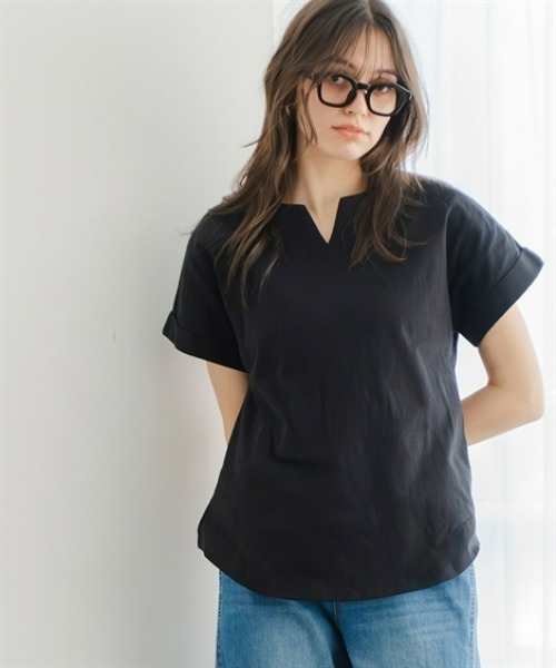 Maison INNESS(メゾンアイネス)の「綿100%バスクキーネックフレンチスリーブプルオーバー(Tシャツ/カットソー・レディース・モカ/チャコールグレー/ブラック・M/S/5L/4L/3L/LL/L)」の17枚目の写真