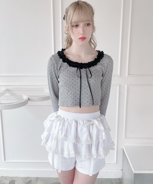 lilLilly(リルリリー)の「ペプラムスウェットレースショートパンツ(その他パンツ・レディース・グレー/ブラック/ホワイト・FREE)」の10枚目の写真