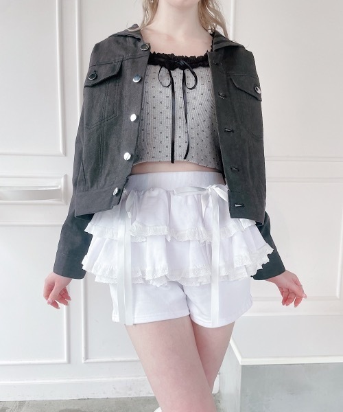 lilLilly(リルリリー)の「ペプラムスウェットレースショートパンツ(その他パンツ・レディース・グレー/ブラック/ホワイト・FREE)」の13枚目の写真