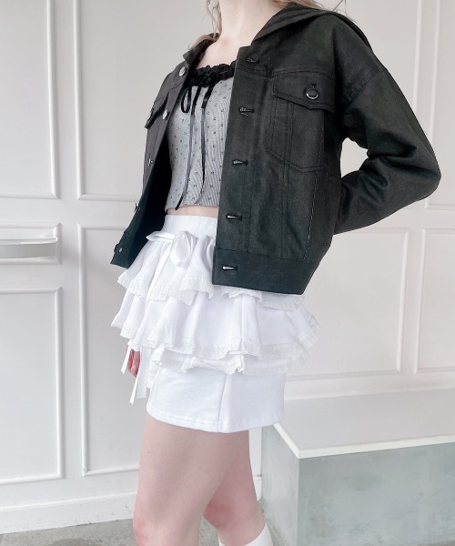 lilLilly(リルリリー)の「ペプラムスウェットレースショートパンツ(その他パンツ・レディース・グレー/ブラック/ホワイト・FREE)」の14枚目の写真