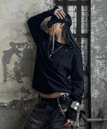 ROARINGRAD（ロアリングラド）の「W.スラブデストロイドロングスリーブブラック（Tシャツ/カットソー）」