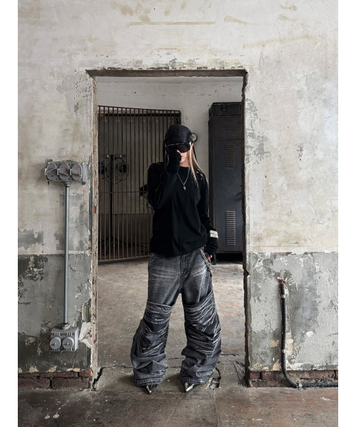 ROARINGRAD(ロアリングラド)の「W.スラブデストロイドロングスリーブブラック(Tシャツ/カットソー・レディース・その他・MEDIUM/LARGE)」の2枚目の写真