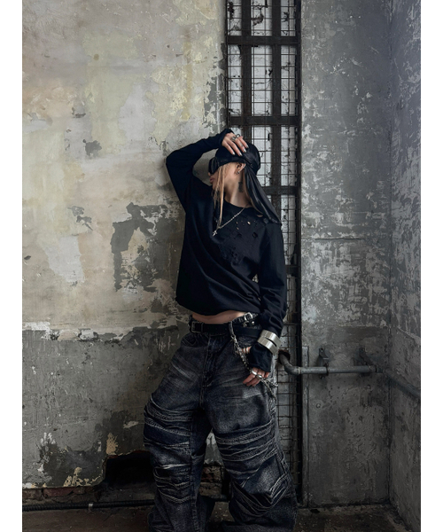 ROARINGRAD(ロアリングラド)の「W.スラブデストロイドロングスリーブブラック(Tシャツ/カットソー・レディース・その他・MEDIUM/LARGE)」の3枚目の写真