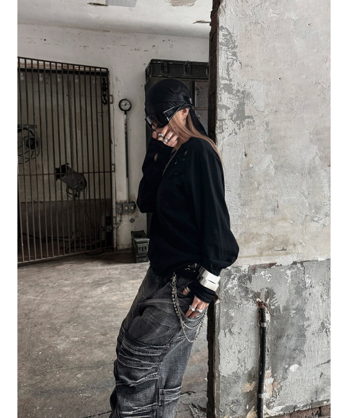 ROARINGRAD(ロアリングラド)の「W.スラブデストロイドロングスリーブブラック(Tシャツ/カットソー・レディース・その他・MEDIUM/LARGE)」の4枚目の写真