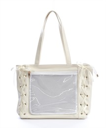 clear（クリア）の「レースアップ合皮A4トートバッグ［推し活/レースアップデザイン/クリアポケット付き］（トートバッグ）」