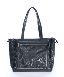 clear（クリア）の「レースアップ合皮A4トートバッグ［推し活/レースアップデザイン/クリアポケット付き］（トートバッグ）」