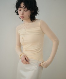 boat neck sheer drape tops /ボートネックシアードレープ長袖トップス