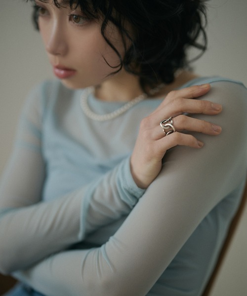 LAULEN(ローレン)の「boat neck sheer drape tops /ボートネックシアードレープ長袖トップス(Tシャツ/カットソー・レディース・アイボリー/ライトグリーン/ブルー・FREE)」の7枚目の写真