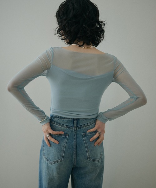 LAULEN(ローレン)の「boat neck sheer drape tops /ボートネックシアードレープ長袖トップス(Tシャツ/カットソー・レディース・アイボリー/ライトグリーン/ブルー・FREE)」の11枚目の写真