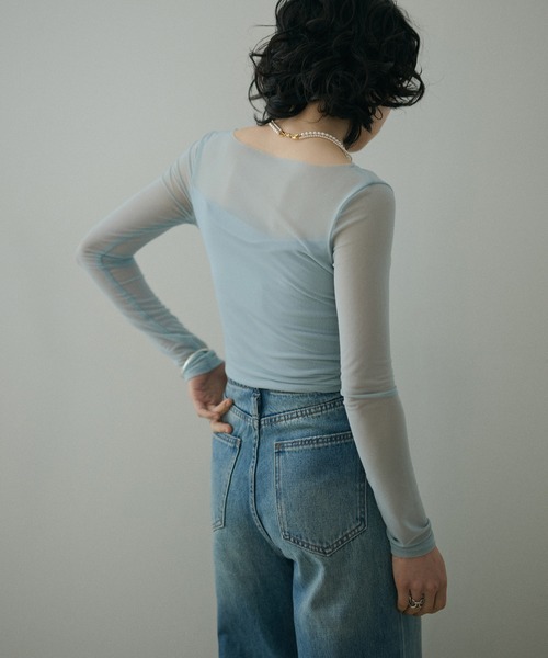 LAULEN(ローレン)の「boat neck sheer drape tops /ボートネックシアードレープ長袖トップス(Tシャツ/カットソー・レディース・アイボリー/ライトグリーン/ブルー・FREE)」の12枚目の写真