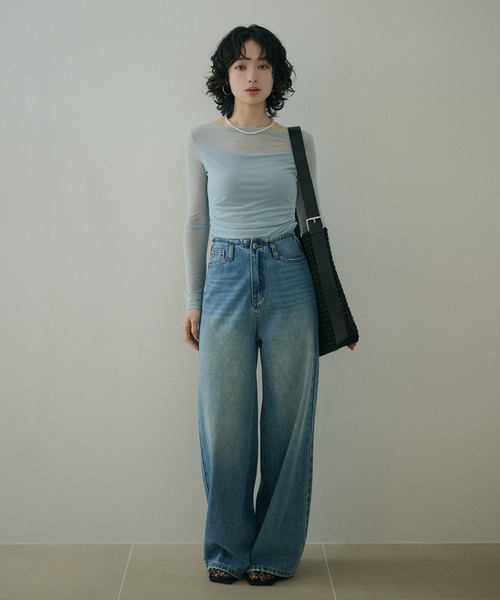 LAULEN(ローレン)の「boat neck sheer drape tops /ボートネックシアードレープ長袖トップス(Tシャツ/カットソー・レディース・アイボリー/ライトグリーン/ブルー・FREE)」の13枚目の写真